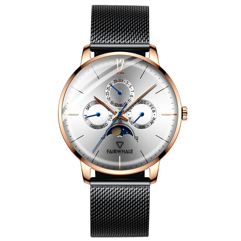 马克华菲名表品牌设计师手表男士真皮带防水石英男表学生防水精钢