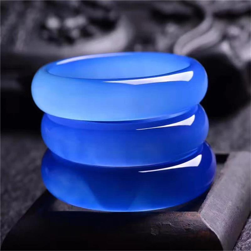 蓝玛瑙中寛手镯女款海蓝宝玉髓镯子冰透时尚海洋玛瑙原色节日礼物