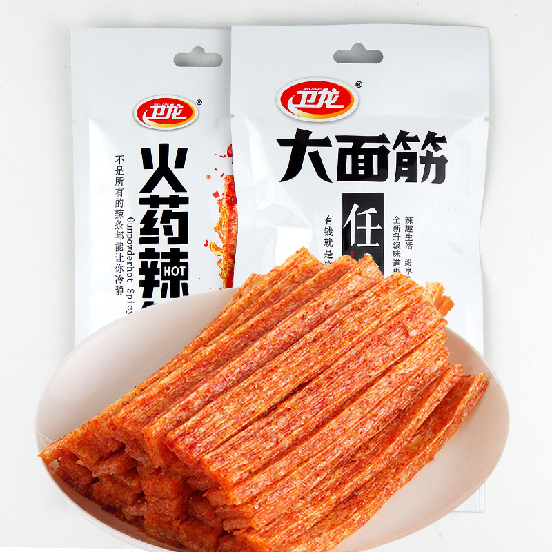 卫龙大面筋65g火药辣条素肉休闲麻辣零食袋装整箱超市食品批发