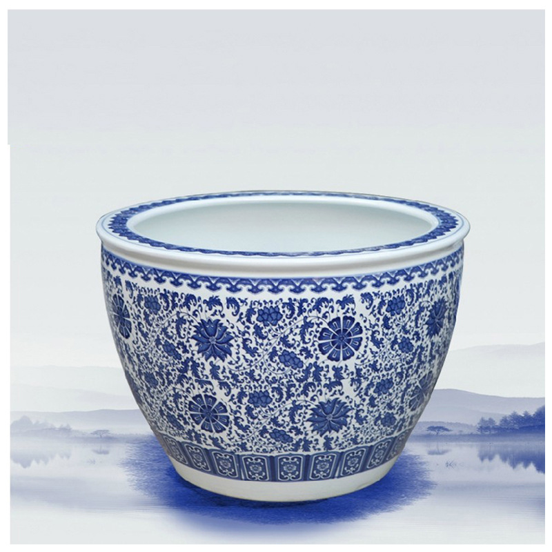 景德镇厂家供应定制商务礼品办公室家用装饰摆件礼品大缸陶瓷鱼缸