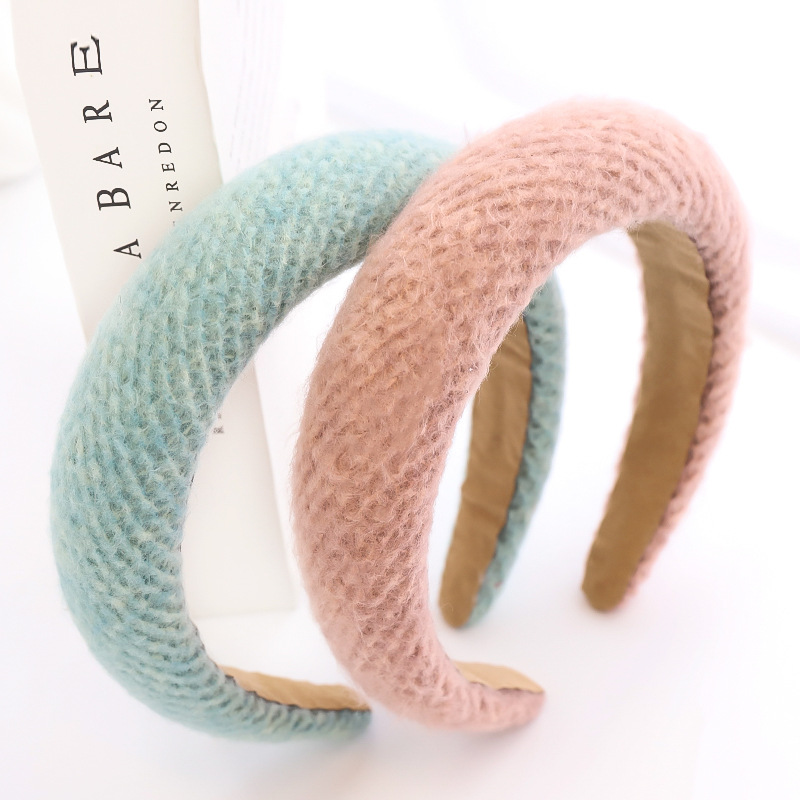 Factory Wholesale European and American Style Sponge Headband Solid Color Knitted Sponge Wide-Brim Hair Accessories Headband Thickened Female Hair Tie R44