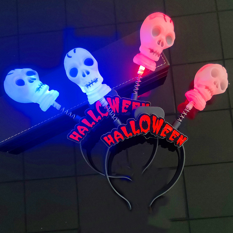 Halloween Dress up Flash Pumpkin Ghost Head Headband Ghost Festival Party Headdress Glowing Skull Light Stick Props Supplies