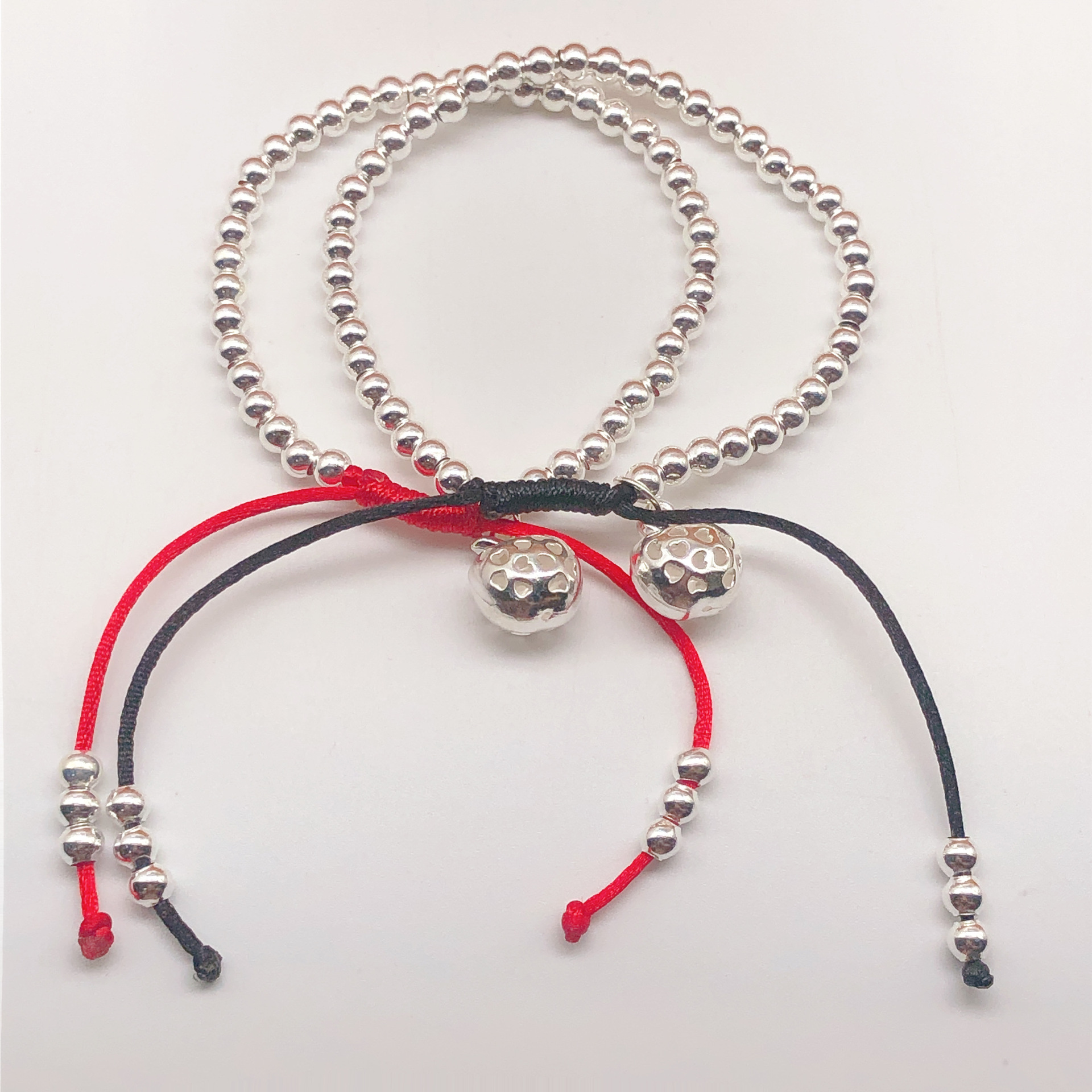 纯银手工编织全珠手链蜡绳纯珠毛衣链足银990银珠链中国风圆珠