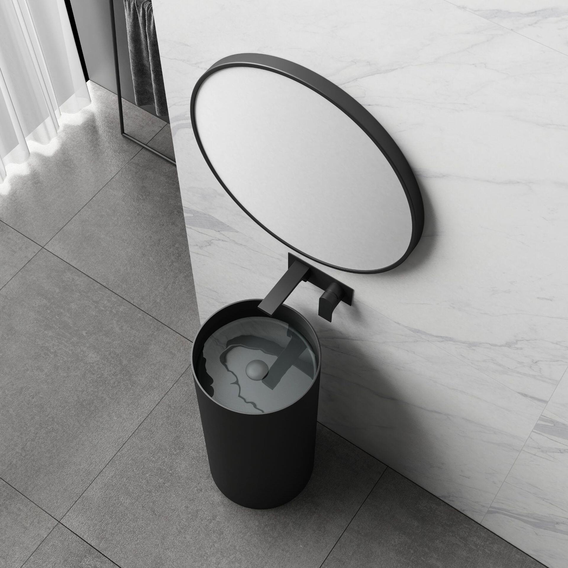 哑光黑色人造石立柱盆酒店工程家用洗手盆圆形盆