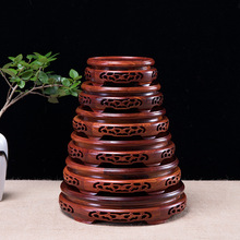 红檀木圆形底座花瓶实木镂空中式佛像花盆鱼缸工艺品摆件厂家直供
