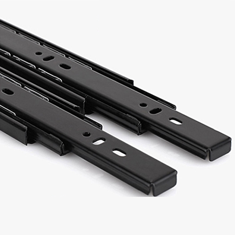 8寸20cm200mm20公分抽屉走珠三节导轨三折道轨滑槽消音滑轨道黑色