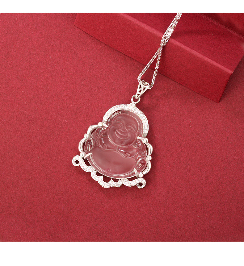 s925纯银水晶佛吊坠项链 正生民族风精致女戴佛转运平安玉石套链