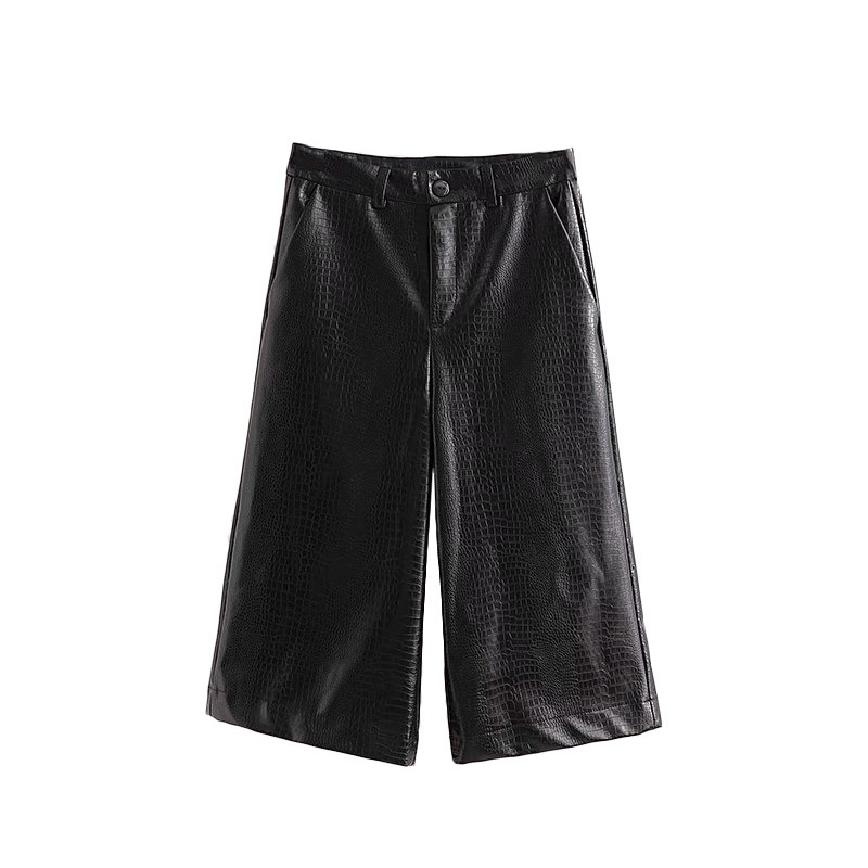 poi66 新款 女装 高腰休闲鳄鱼皮纹路皮裤