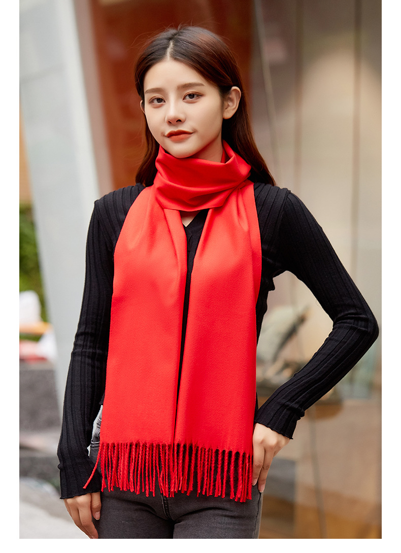 仿羊绒大红围巾定制logo刺绣中国红色围巾活动开业年会礼品印字