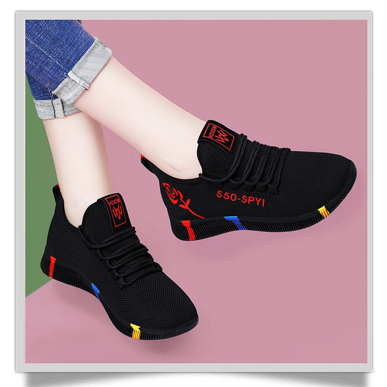 Fashionable Shoes New Sports Shoes Women's Breathable Platform Fashionable Korean Running Shoes Black Casual Shoes