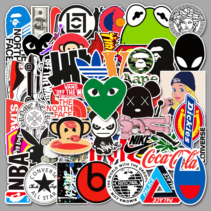 57张不重复潮牌联名卡通贴纸 行李箱笔记本电脑滑板车汽车贴纸
