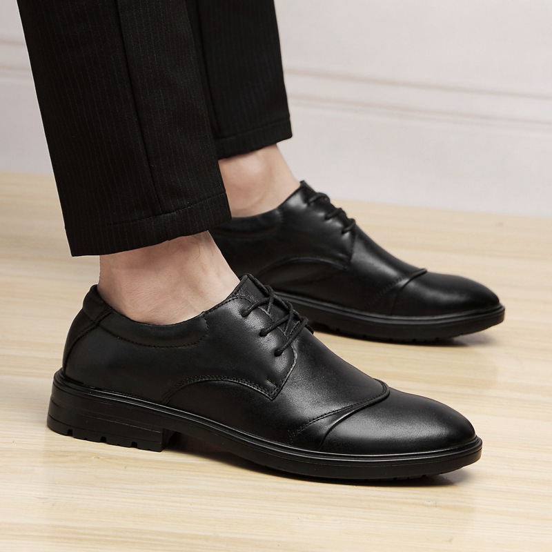 男鞋春秋季新款商务正装鞋真皮低帮工作皮鞋英伦系带男士西服鞋子