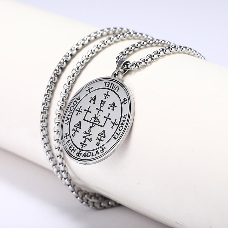 外贸热销 宗教经文 七大天使封印吊牌 符文吊坠 不锈钢圆牌项链