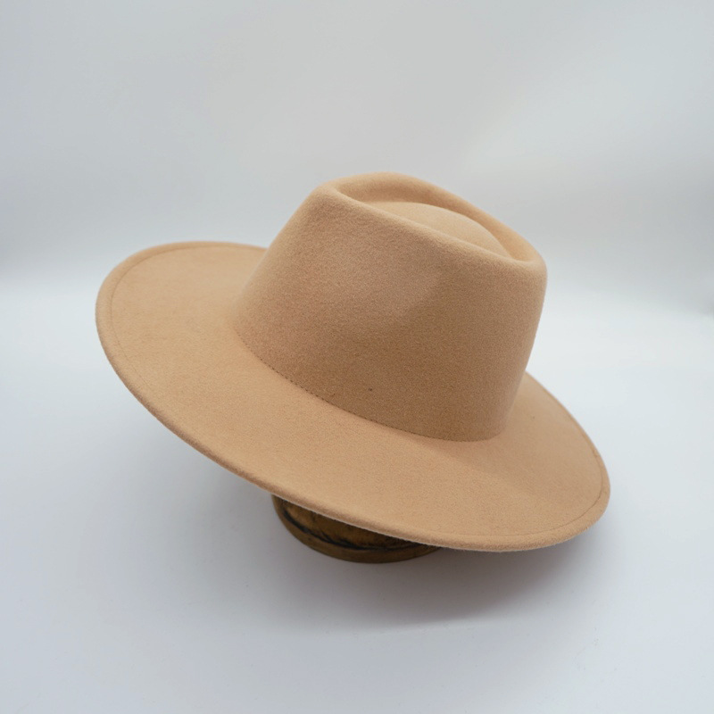 法式简约复古光板黑色白色羊毛呢平顶礼帽女秋冬英伦百搭毛毡帽子