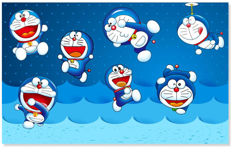 地中海蓝色墙纸无纺布卧室儿童房哆啦a梦叮当猫主题蓝竖条纹壁纸