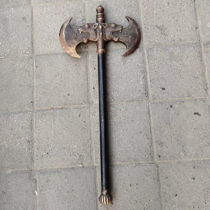 仿古十八般兵器宝斧双面斧道具摆件 家居客厅镇宅风水纯铜装饰品