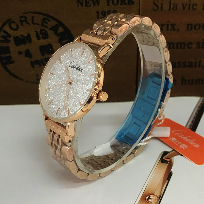 希仕顿石英表日历女士网带钢带手表