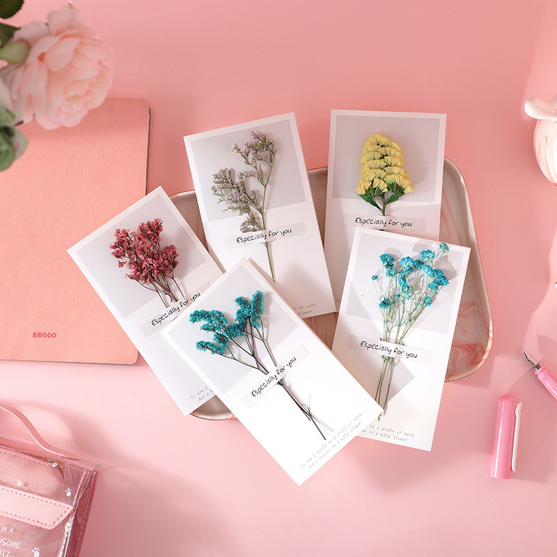 满天星干花贺卡diy留言卡 教师节生日祝福留言卡可折叠感谢卡片