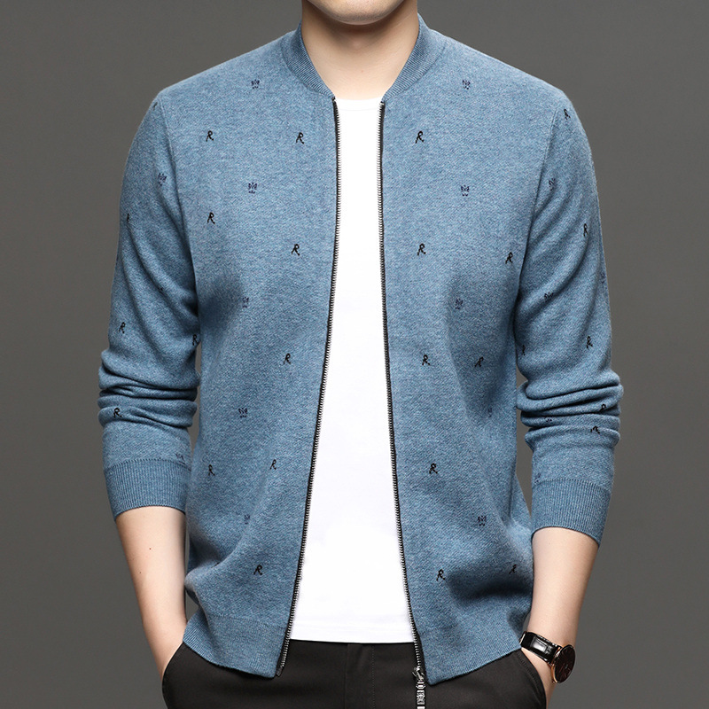 针织开衫男士拉链棒球领2022春秋新款休闲羊毛外套中青年潮流毛衣