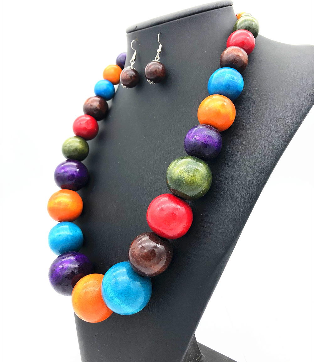 Ethnic Style Wooden Bead Necklace Colorful Sweater Chain Set Amazon Hot Necklace Cross-Border Jewelry Necklace