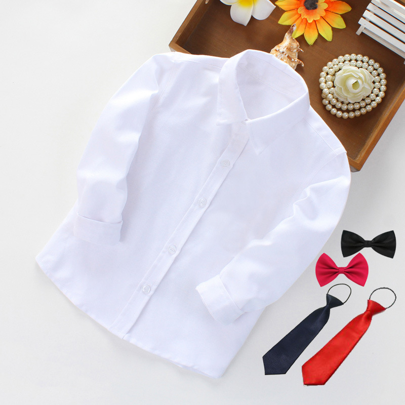 Boys' White Shirt Children's White Shirt White School Uniform Performance Wear Children White Shirt Spring and Autumn Long Sleeve