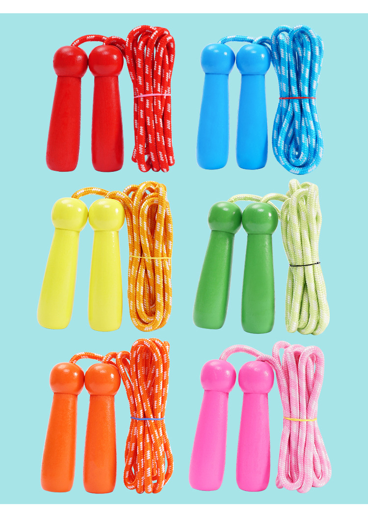 儿童跳绳木质手柄 幼儿园小学生体育用品 单人可定制训练比赛专用