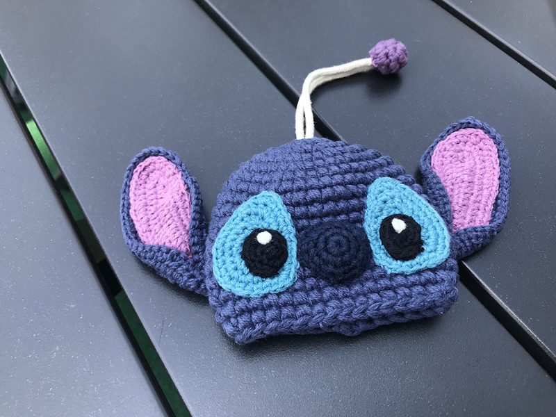 手工针织卡通史迪仔钥匙包 女士毛线编织迷你钥匙保护套可爱小包