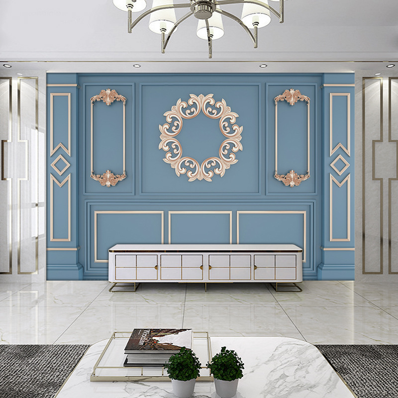 欧式简约电视背景墙客厅壁纸网红直播间背景壁画墙纸无纺布影视墙