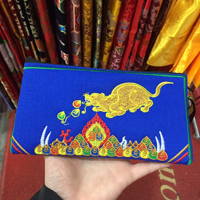 藏式手机袋刺绣帆布零钱包大容量双层手拿包卡片包手机包民族风