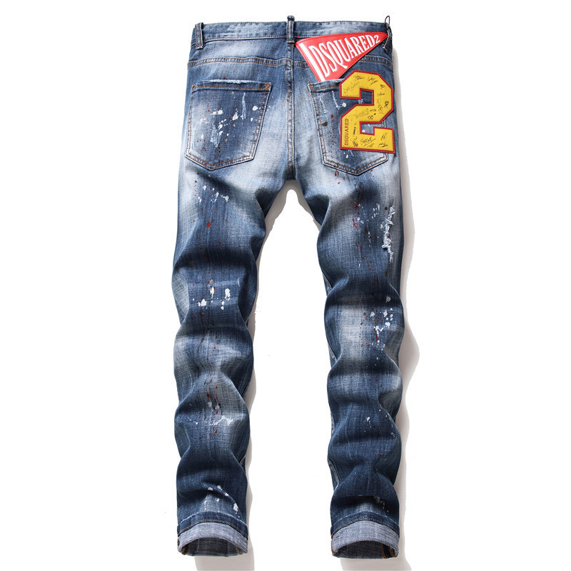 Cross-Border Factory Direct Supply Ripped Slim-Fit Pants Badge Pants Star Signature DSQ New Pants Stretch Jeans Men