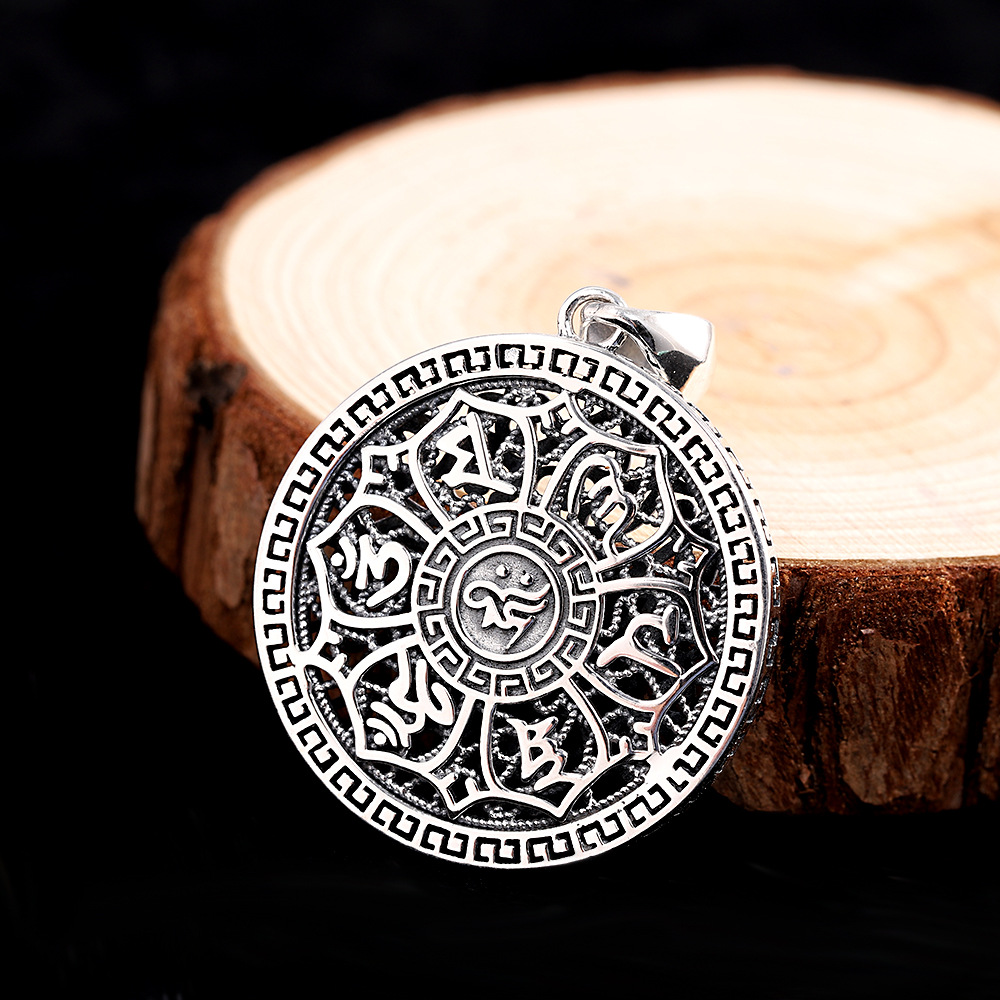 人品银品 s925银六字真言吊坠镂空雕刻掐丝双面可戴吊坠 源头厂货