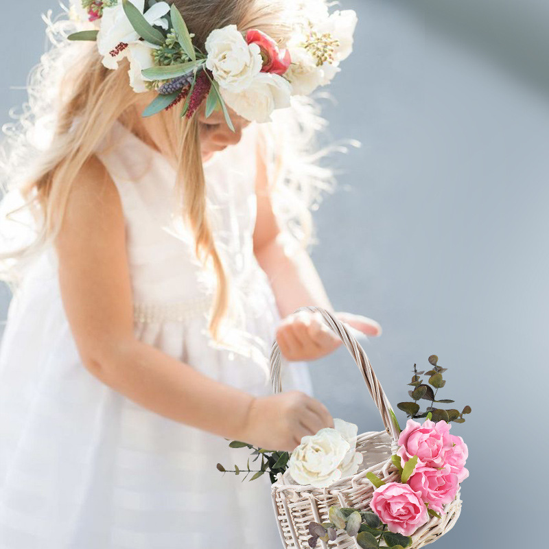 花童花篮 婚礼手提婚庆撒花瓣花篮 粉色公主婚礼手提篮伴娘花蓝