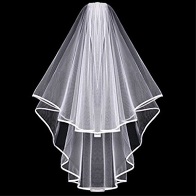 单身派对新娘头纱 纯白色双层包边带梳子新娘婚礼头纱 婚礼装饰