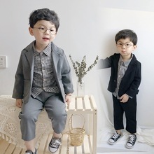 男童童装韩版儿童秋装格子衬衫长袖洋气西装外套单排扣西服批发