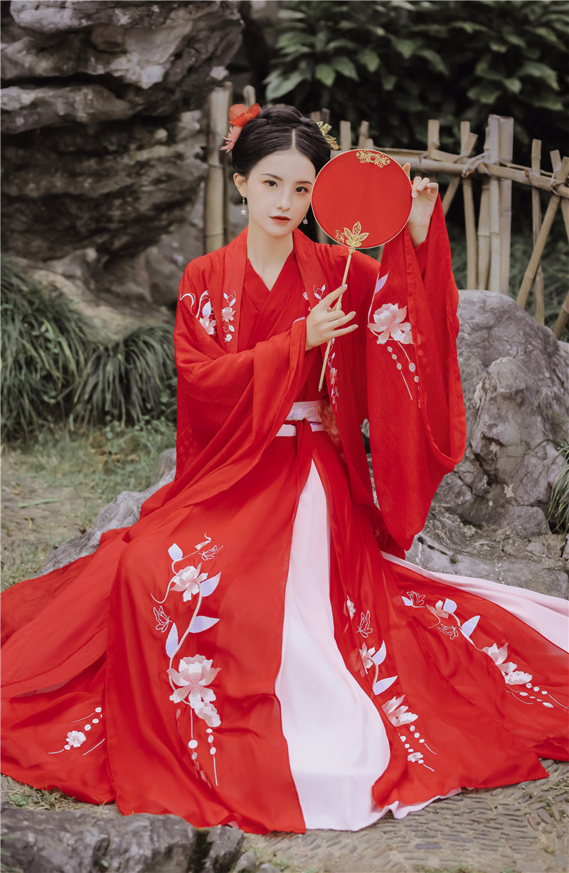 汉服古装女中国风交领齐腰襦裙广袖红色超仙日常可穿春夏秋新款