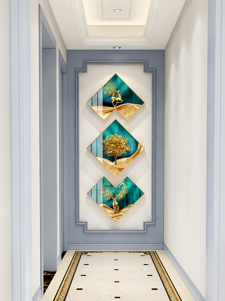 现代简约入户玄关装饰画轻奢大气壁画过道走廊晶瓷画创意组合挂画