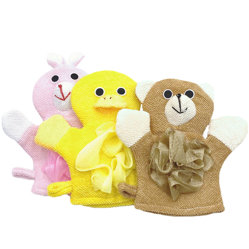 Super Soft Animal-Shaped Children's Bath Gloves New Cartoon Cute with Mesh Sponge Dual-Use Baby Wash Cloth