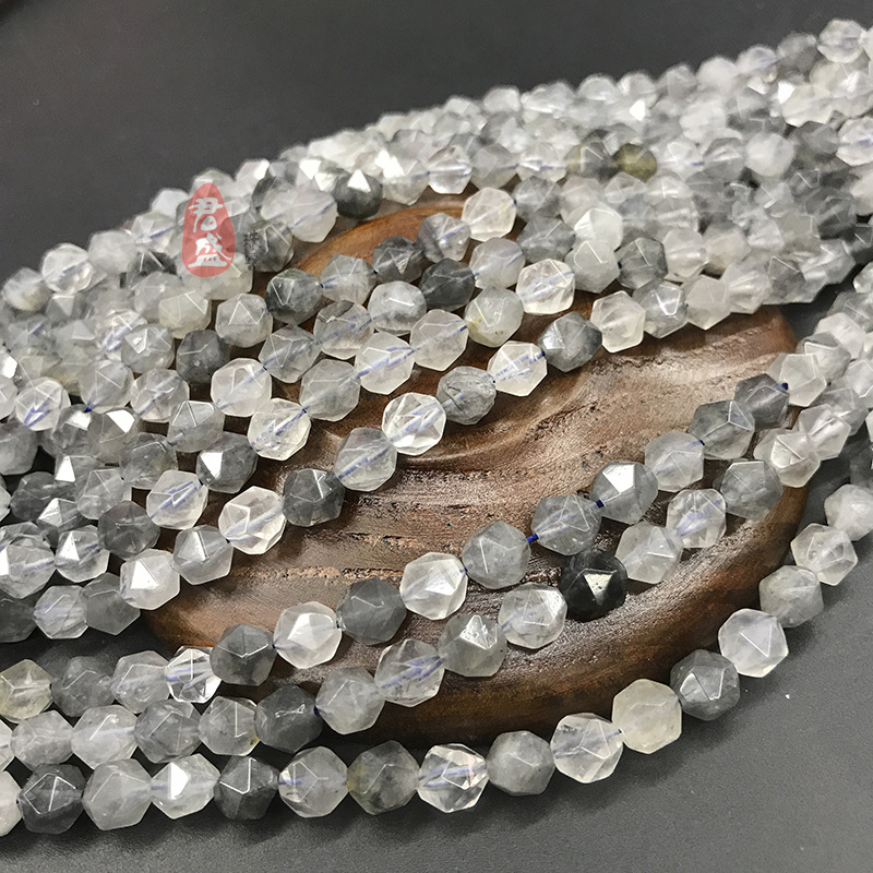 天然云水晶散珠魔鬼水晶灰水晶钻石切面散珠手链diy饰品配珠 批发