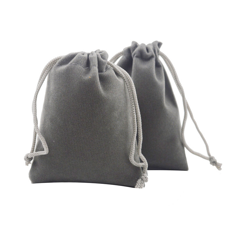 灰色拉绳绒布束口袋珠宝首饰袋植绒布耳机收纳袋可印logo现货