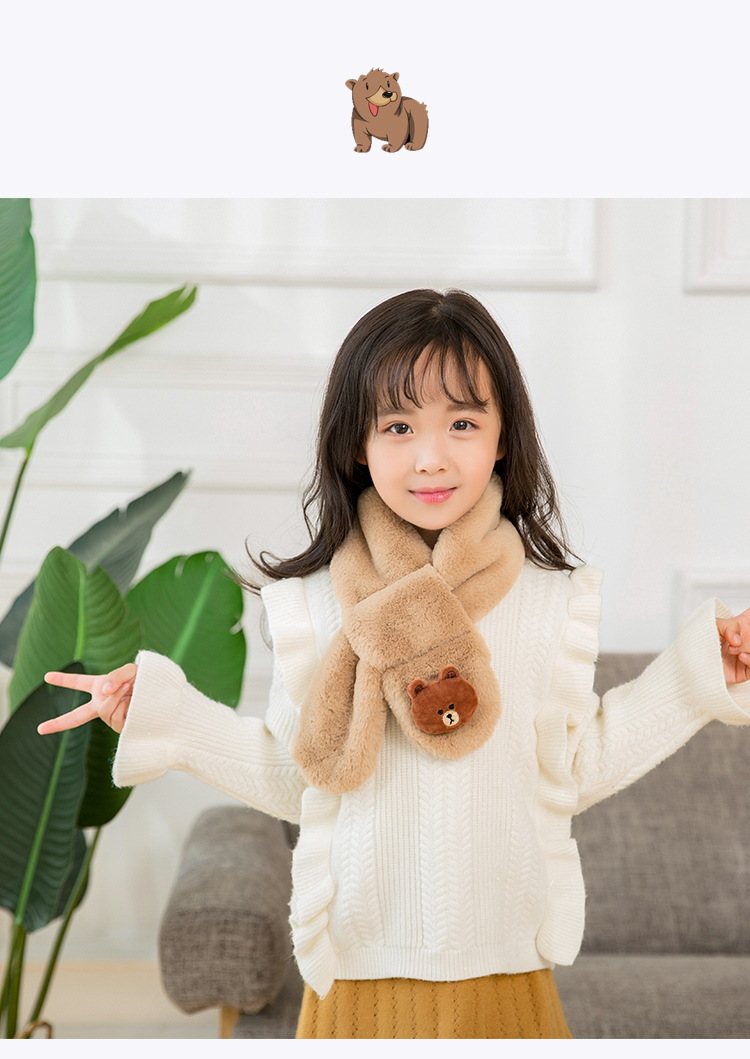 儿童围巾秋冬季男女童韩版卡通保暖围脖小老鼠仿濑兔毛加厚脖套潮