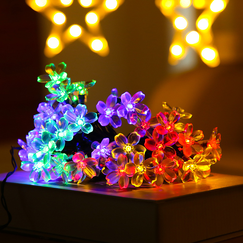 厂家直销led太阳能樱花灯串 户外防水荷花灯串圣诞庭院装饰彩灯串