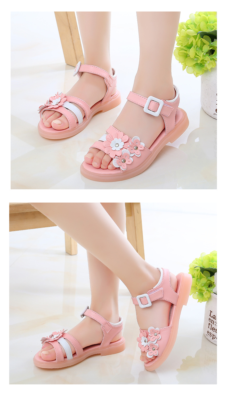 女童凉鞋2020夏季新款小女孩蝴蝶结公主凉鞋儿童露趾软底碎花童鞋