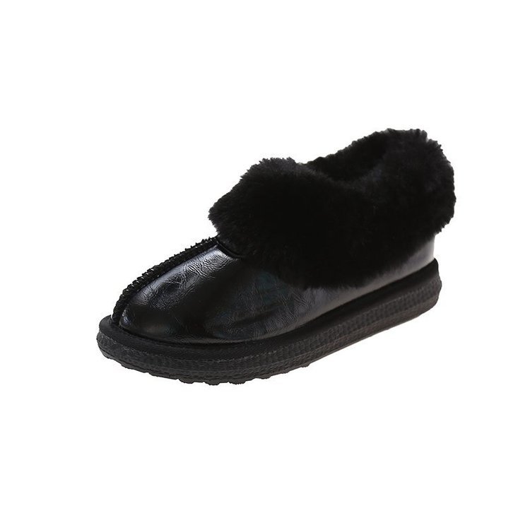 棉鞋女平底学生毛毛口加绒雪地靴2020冬季新款漆皮亮面休闲女鞋潮