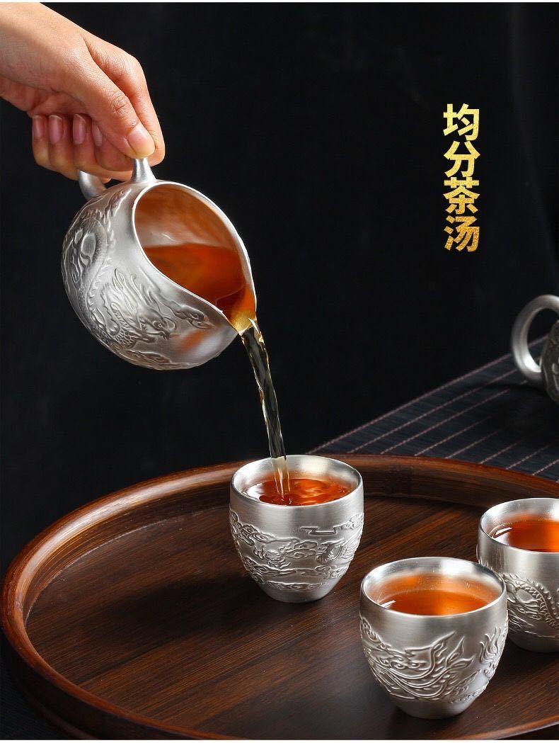 景德镇手工鎏银茶具套装999银功夫茶杯陶瓷茶壶商务礼品定制