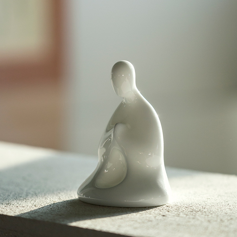 创意手工白瓷禅意茶宠 禅茶无相佛人物摆件茶宠茶玩意 茶桌小摆件