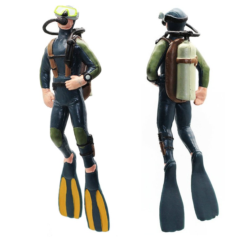 跨境海洋动物玩具仿真实心塑胶潜水员模型海底探险员人偶手办摆件