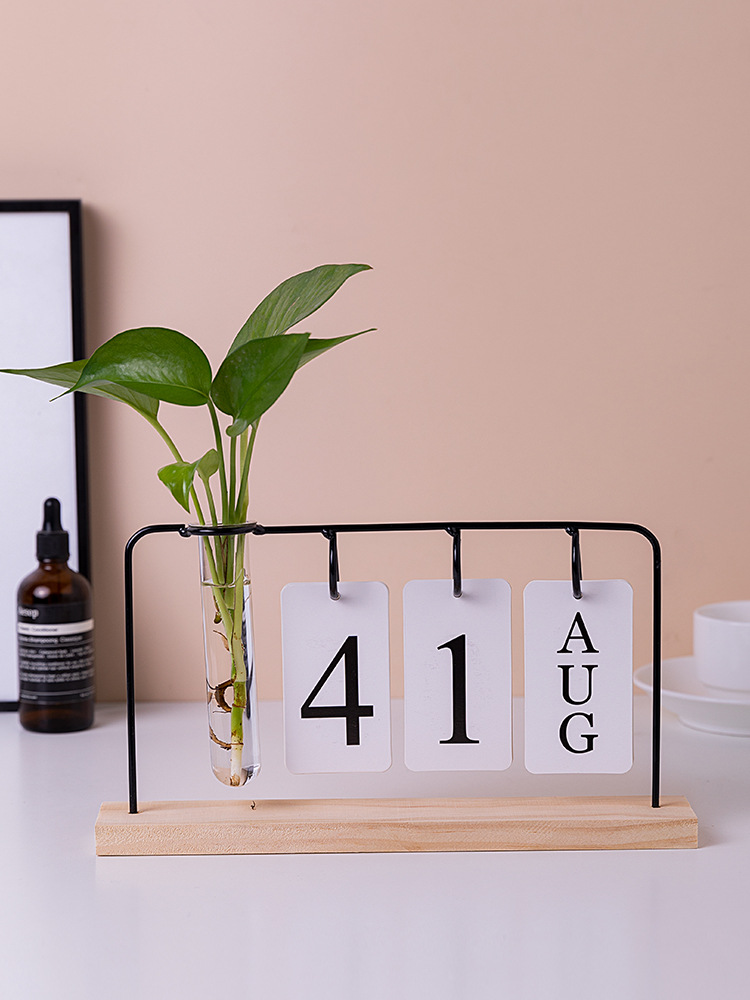 北欧创意玻璃花瓶水培植物桌面日历摆件家居装饰品办公室客厅摆设