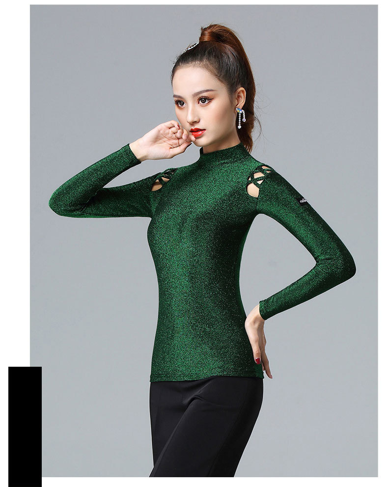 拉丁舞服女成年国标舞训练上衣春秋黑色舞蹈服装练功服小衫
