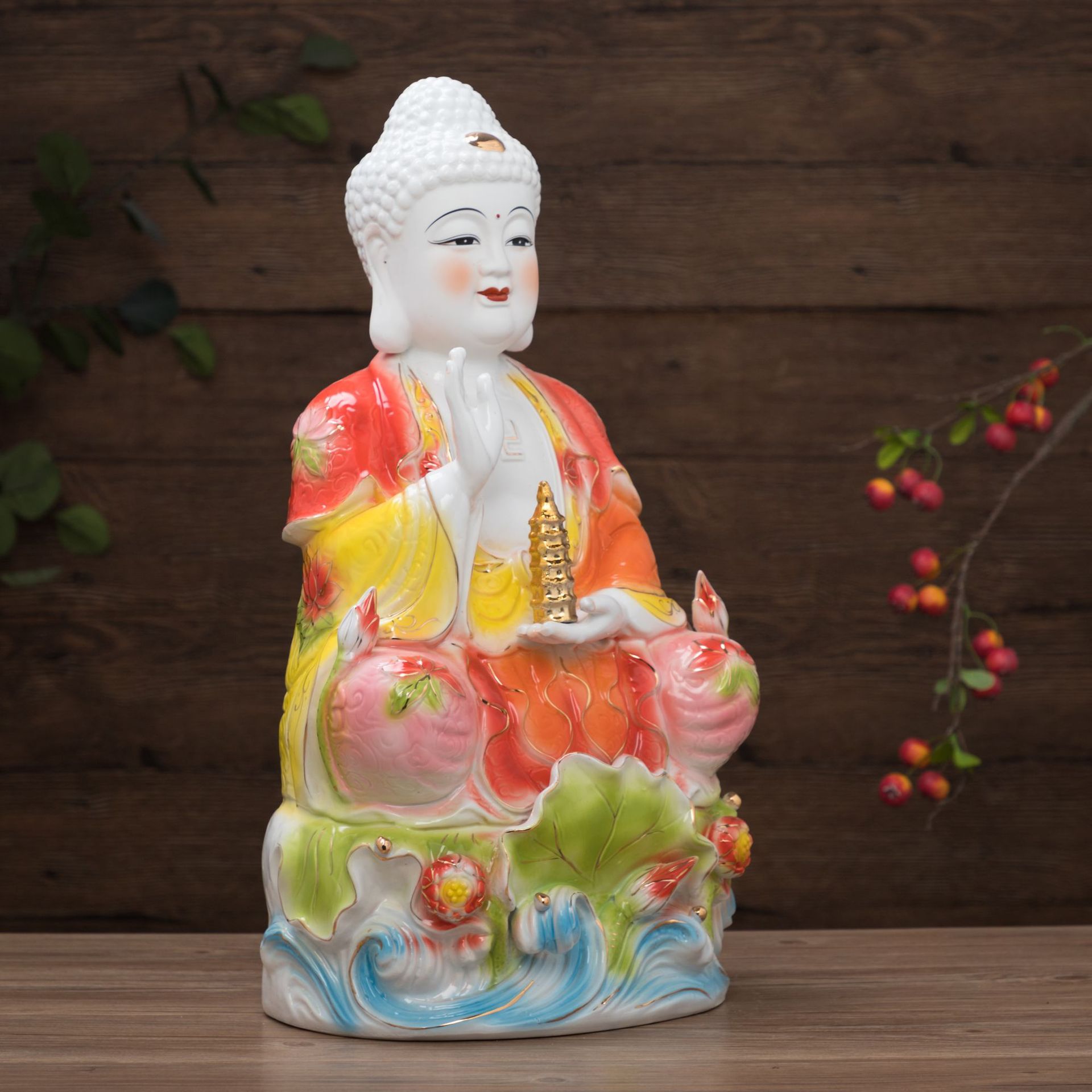 陶瓷镀金如来佛祖佛像释迦摩尼佛家用风水用品