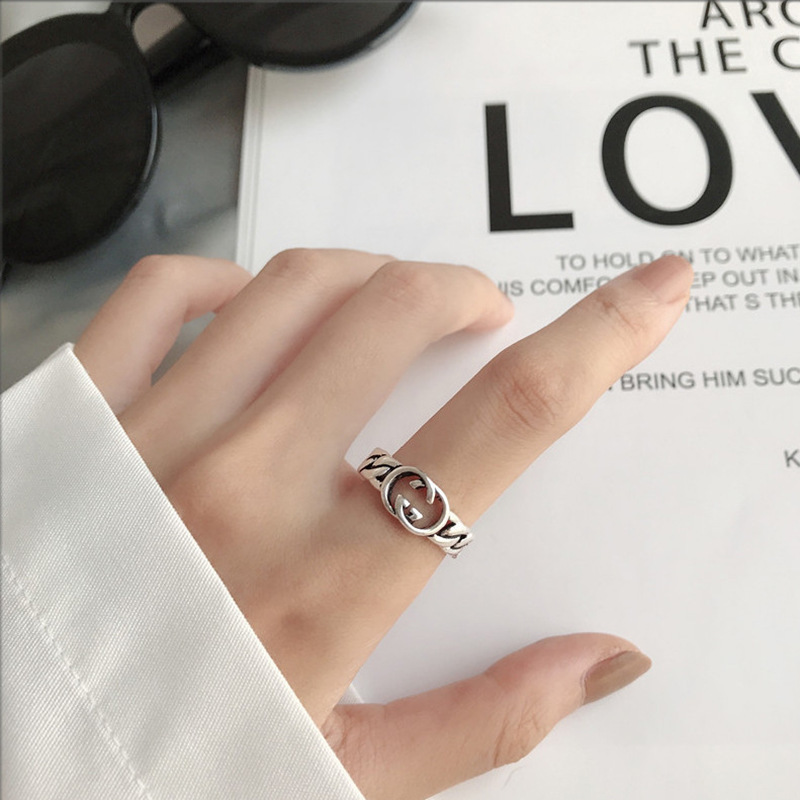 Retro Personalized, Stylish and Simple Open Ring Female Korean Style Internet Celebrity Ins Hipster Letters Cold Wind Index Finger Ring